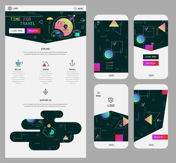 Abstrato geométrico UI telas mockup e uma página website Design kit — Vetor de Stock