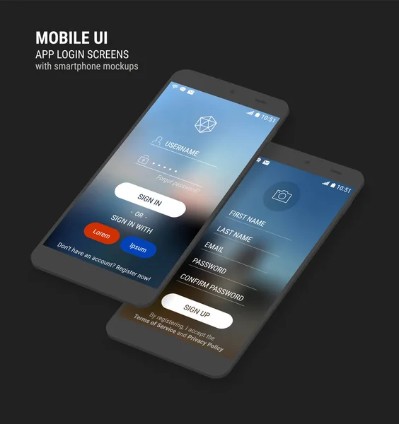 Ανταποκρίνεται κινητά πρότυπα app Ui — Διανυσματικό Αρχείο