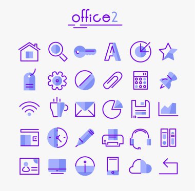 Modaya uygun satır içi kalın office simgeleri, mavi, set 2 Beyaz dizi vektör