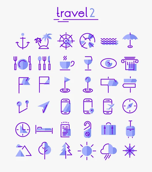矢量套装时髦的内联大胆的旅游和旅游隐喻图标 白色的蓝色 设置2 — 图库矢量图片