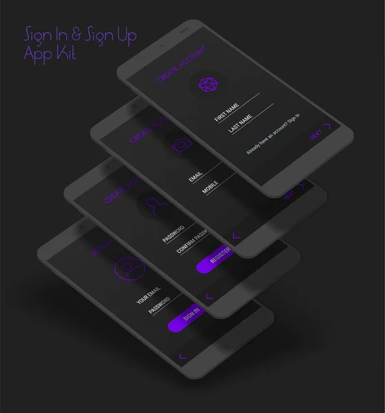 Modèles Interface Utilisateur Mobile Réactifs Mode Modèle Application Mobile Connexion — Image vectorielle