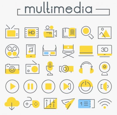 Beyaz arkaplanda çokluortam simgeleri kümesi