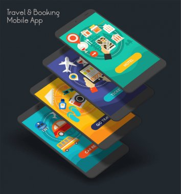 Seyahat ve mobil app sıçramak perde koyu arka plan üzerinde rezervasyon