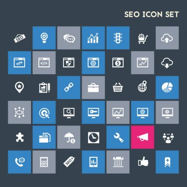 koyu arka plan üzerinde meydanlarda seo simgeler kümesi