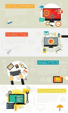 Programlama, analytics, pazarlama ve geliştirme kavramları banner