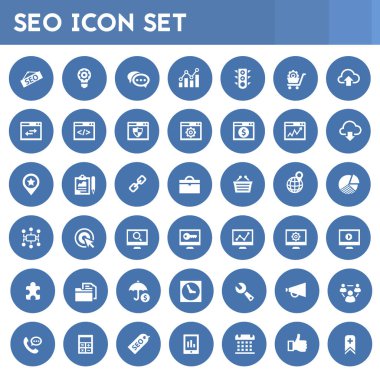 SEO simgeleri çevrelerde beyaz arka plan üzerinde ayarlayın.