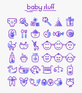 ışık arka plan üzerinde mor bebek şeyler simgeler kümesi