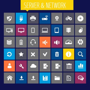 renkli bilgisayar ve sunucu ağ simgeler kümesi 