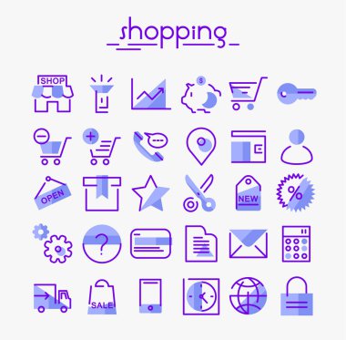 Mor alışveriş simgeleri üzerinde ışık arka plan belirleme