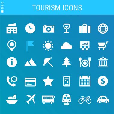 Mavi arka plan üzerinde ekolojik simgeler koleksiyon kümesi