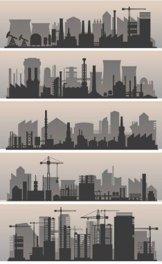 şehir ve simgeleri sanayi ve yapıların parçası ile kırmızı bayrak