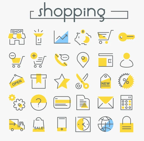 Set Gelber Shopping Symbole Auf Hellem Hintergrund — Stockvektor