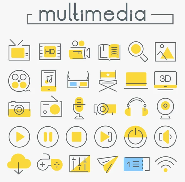 Uppsättning Multimedia Ikoner Vit Bakgrund — Stock vektor