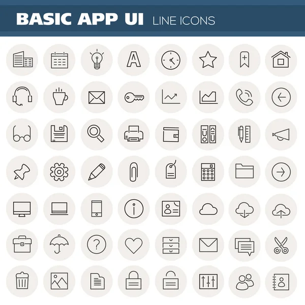 Conjunto Iconos Básicos Línea Aplicación Sobre Fondo Blanco — Vector de stock