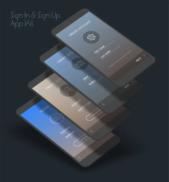 Färgglada Mallar För Inloggning Och Registrering Mobilappar Mörk Bakgrund — Stock vektor