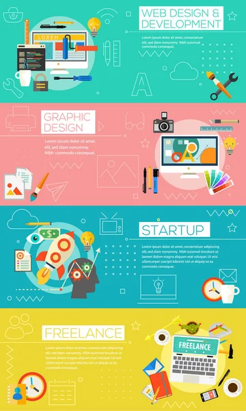 Padrão Colorido Com Design Gráfico Webdesign Desenvolvimento Startup Conceito Freelance — Vetor de Stock
