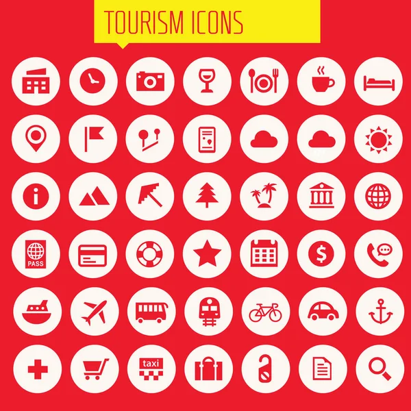 Uppsättning Turism Röda Ikoner Collection Runda Knappar — Stock vektor