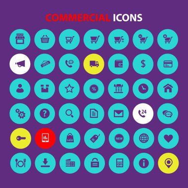 Büyük Ticari simge seti, modayı takip eden düz simgeler