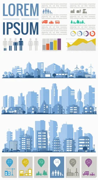 Abstrakcyjne miejskie pejzaże infografiki. Miasto, zbiór elementów miasta — Wektor stockowy