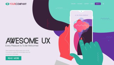 Moda teknolojileri için bir sayfa web sitesi kiti. Vektör Illustratio