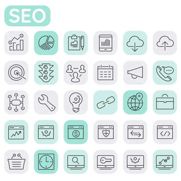 Inline SEO Icons Collection, ícones lineares da moda — Vetor de Stock