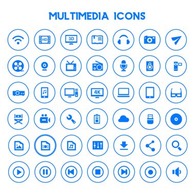 Moda düz tasarım büyük çokluortam simgeleri ayarlandı