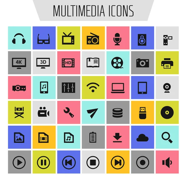 Trendy Flat Design Big Multimedia Icons Set — Stock Vector