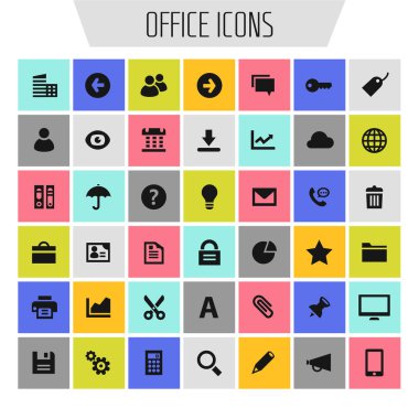 Moda düz tasarım büyük UI, UX ve Ofis simgeleri ayarlandı