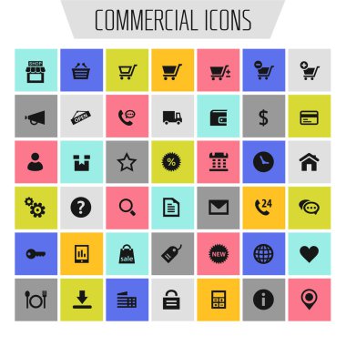 Moda düz tasarım büyük ticari simgeler seti