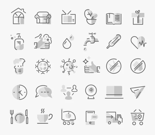 世界上的考罗纳威斯 Covid Icon Set Stayhome Remote Working Food Delivery Prevention — 图库矢量图片