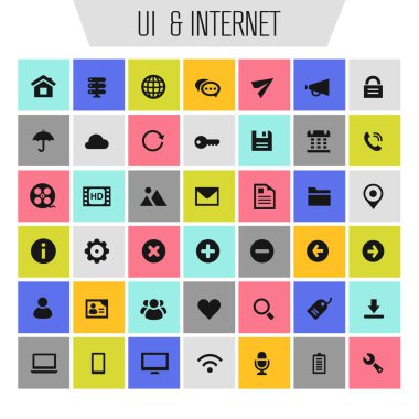 Moda düz tasarım büyük UI ve İnternet simgeleri seti