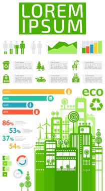 Soyut stil şehir manzarası bilgisi. Şehir ve şehir elemanları ile bilgi elemanları koleksiyonu