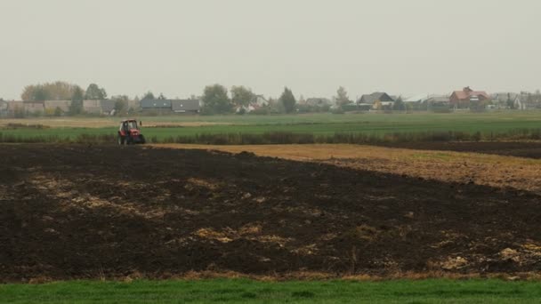 Landbouwer ploegt het veld. — Stockvideo