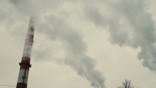 Luftförorening genom rök kommer från fabriken skorstenar. — Stockvideo