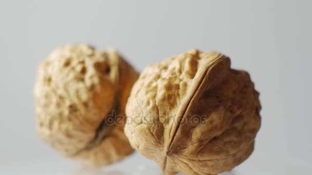 Montón de macros de nueces aisladas en blanco — Vídeos de Stock