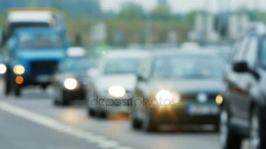 Trafik sıkışıklığı Litvanya, bulanık sahne üzerinde odaklanmamış görünümü.