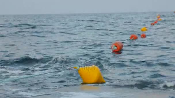 Boe colorate galleggianti in un porto marittimo . — Video Stock