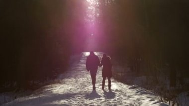 Bu güneşli gün elele kar ile pitoresk kış Park'ta yürüyordunuz aşık genç bir çift bir ihtimal.