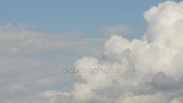 Time lapse klipp av vita fluffiga moln över blå himmel — Stockvideo