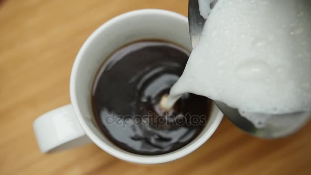 Pouring stream milk into a cup, slow motion — Stock Video