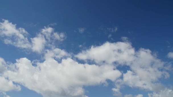 Zeitraffer-Clip von weißen, flauschigen Wolken über blauem Himmel — Stockvideo