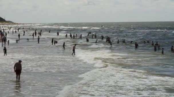 PALANGA, LITHUANIA - JULY, 29 июля 2017. Люди отдыхают, загорают и купаются на пляже Паланги в летний день . — стоковое видео