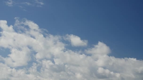 Time lapse clip of white fluffy clouds over blue sky — Stock Video