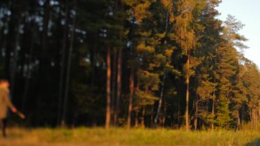 Odaklanmamış insanlar güneşli bir akşamı Park yol boyunca yürüyor