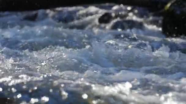 Flux d'eau avec mousse blanche gros plan — Video