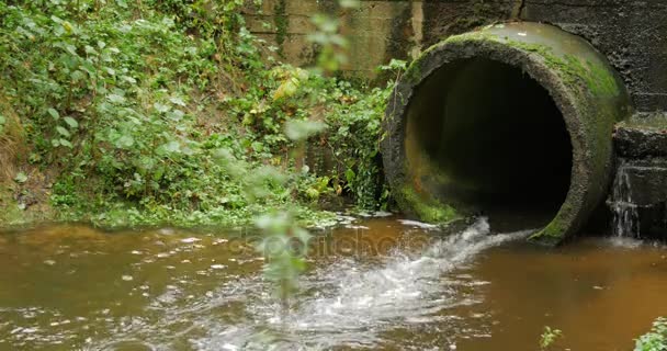 Build cement concrete pipe drainage canals drain the fluid flow — Stock Video