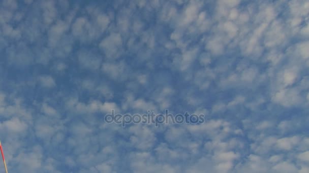 Le pale della stazione del vento stanno girando contro il bellissimo cielo blu . — Video Stock