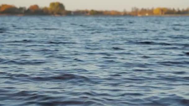 Kilátás nyílik a tóra és a hullámok a kis partról — Stock videók
