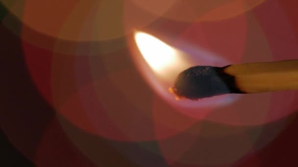 Fósforos de madera ardiendo. Guirnaldas abstractas elegantes fondo bokeh . — Vídeo de stock