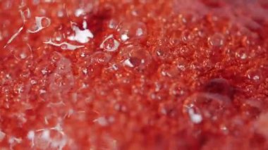 Kızılcık Reçeli yakın çekim kaynama pişirme eve.